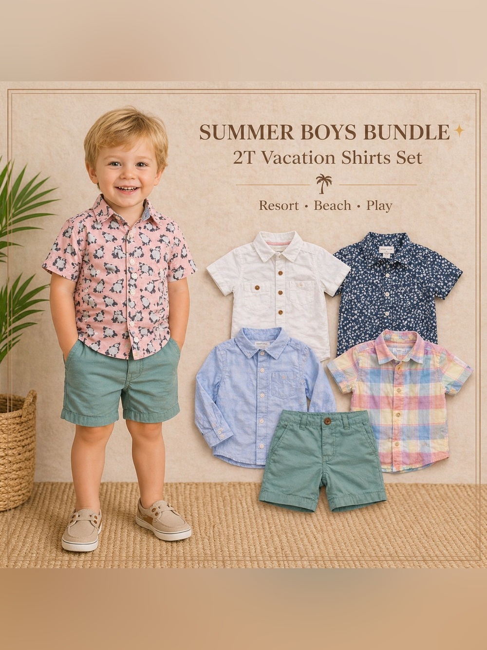 Boys 2T Summer Outfit Bundle Tommy Bahama Crewcuts 5 Piece Set Vacation Beach